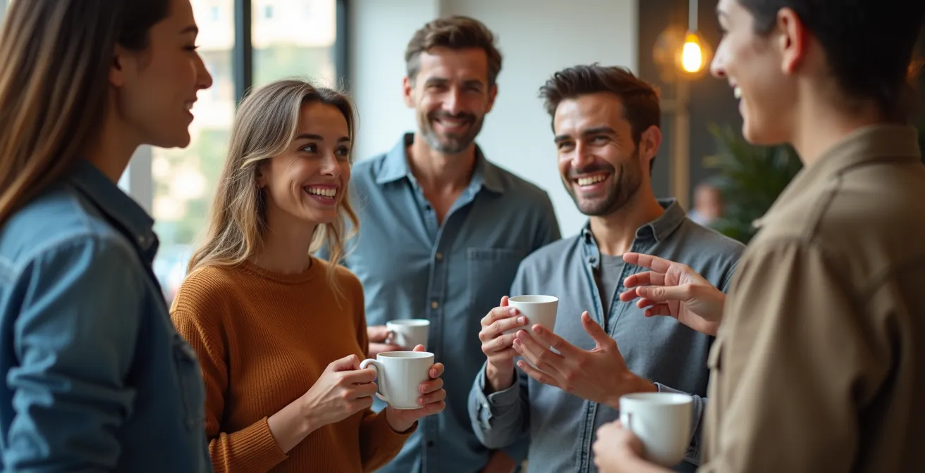 Equipo creativo en reunión ágil informal en oficina moderna de Barcelona