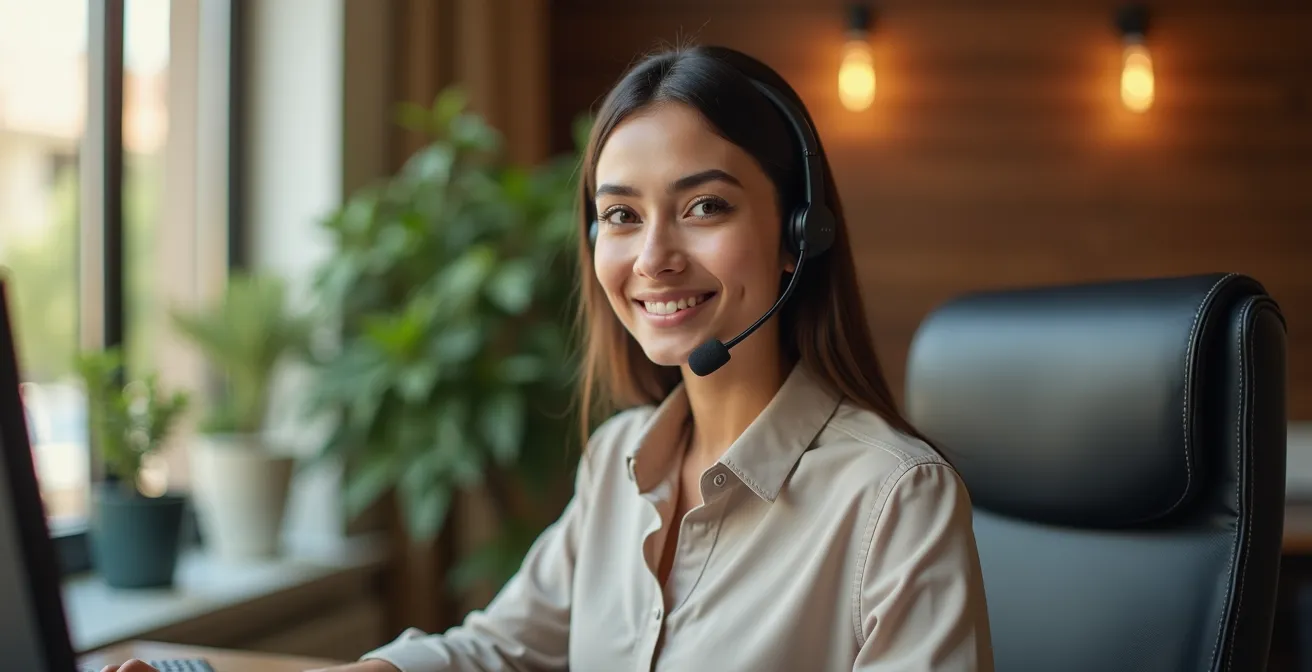 Profesional gestionando respuestas a comentarios en redes sociales con expresión serena y concentrada