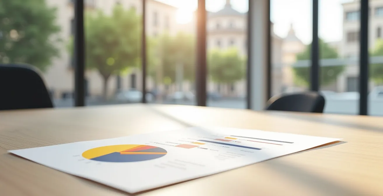 Espacio de trabajo minimalista con informe visual simplificado sobre escritorio