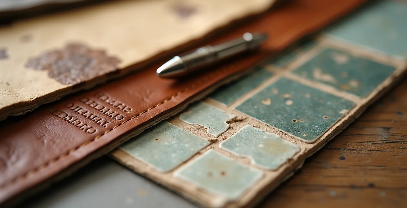 Detalle macro de materiales premium de marketing con texturas españolas