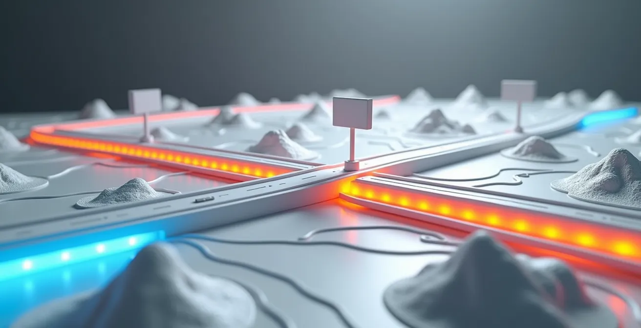 Mapa de calor visualizando el flujo de tráfico en las principales autopistas españolas durante diferentes horas del día