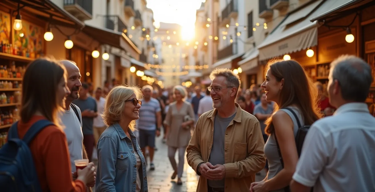Escena vibrante de evento comunitario en plaza de barrio español