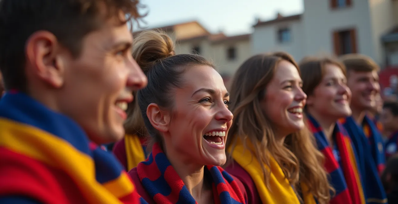 Escena de partido de fútbol local con pancartas de patrocinadores y aficionados del barrio