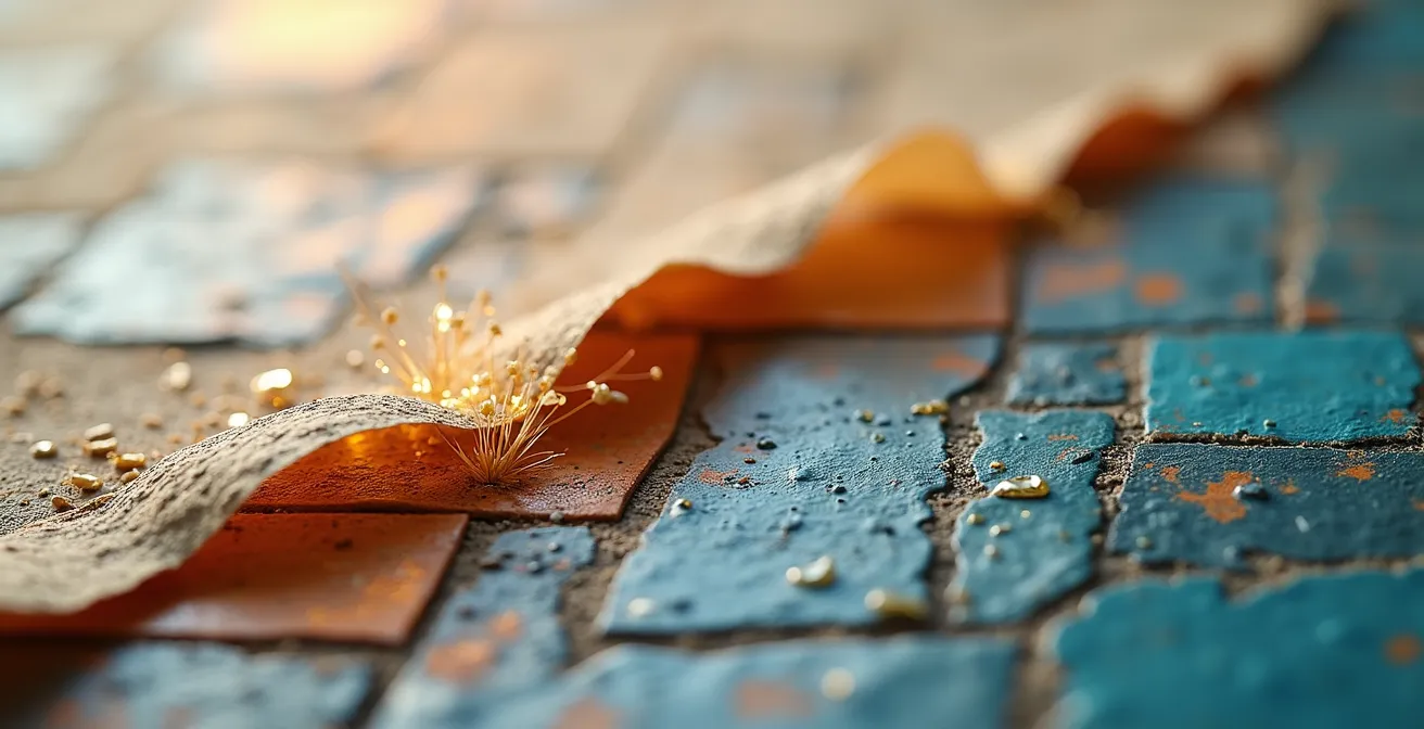 Vista macro de elementos creativos transformándose de texto a formato visual